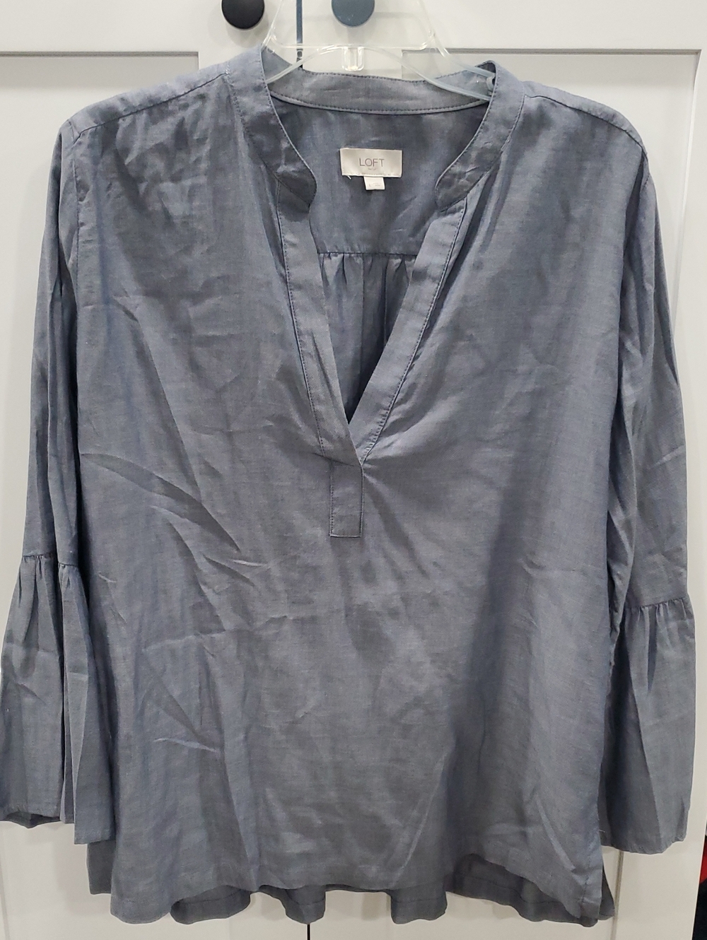 LOFT Slate-Blue Split V-Neck Peasant Tunic